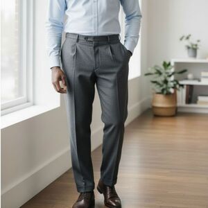 Tasso Elba Wool Cashmere Pants Mens Size 40 Gray Windowpane Pleated Cuffed Retro